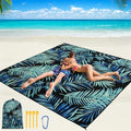 Beach Blanket Mat Waterproof Sandproof for 2 (Leaves Black / 79" X 83"（1-4person）)