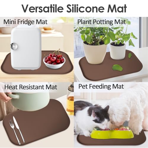 Silicone Coffee Maker Mat with Lip for Countertops (Brown / 17.4'' x 10.6'')