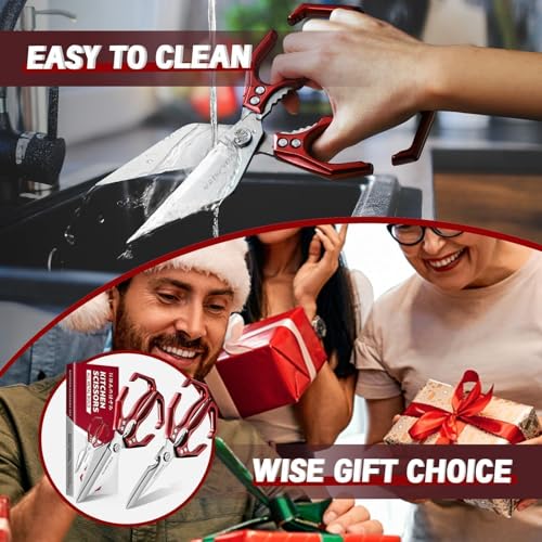 Kitchen Shears Set for Food with Sharp Bone (Bright Red)