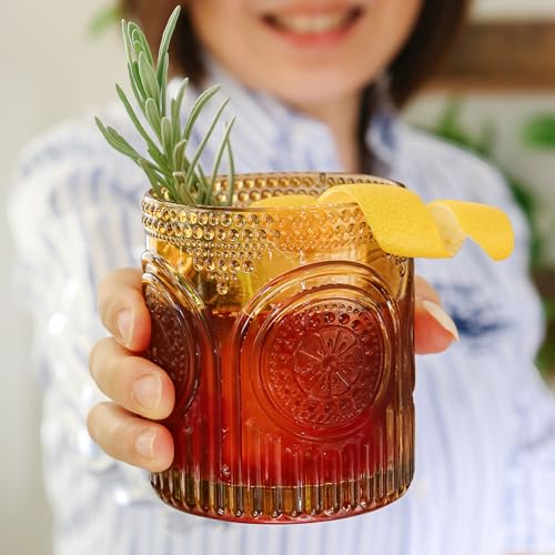 Vintage Amber Drinking Glasses Set of 6 by Kate Aspen (10 oz / Amber)