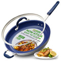 14" Fry Pan With Lid (Silver exterior/Blue interior / 14")