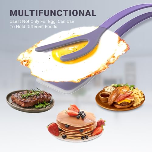 Silicone Egg Flipper Spatula Tongs (Purple)