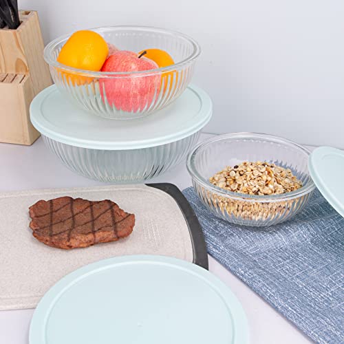 Glass Mixing Bowls with Lids Set (3 Pack Sky Blue)