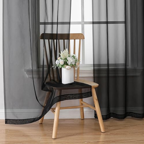 Sheer Black Curtains 90 inches Long 2 Panels (Black / 42"W x 90"L (Pack of 2))