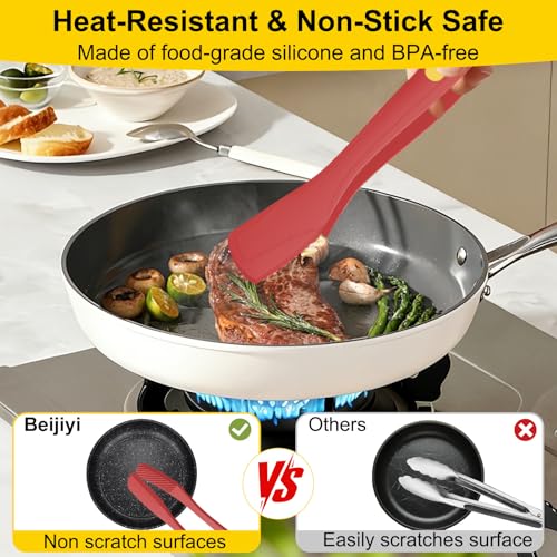 Silicone Kitchen Tongs for Cooking (Red)