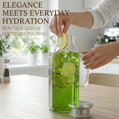 2 Pack Square Glass Pitcher with Lid and Handle