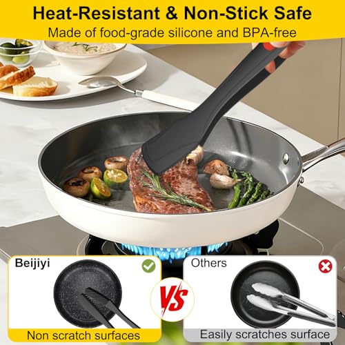 Silicone Kitchen Tongs for Cooking (Black)