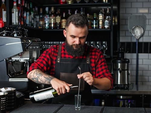 Black Apron in Canvas and Leather for Chef Work Bartender Barista Barber Shop Grill Master olpr. Made in USA (Blackbrown)
