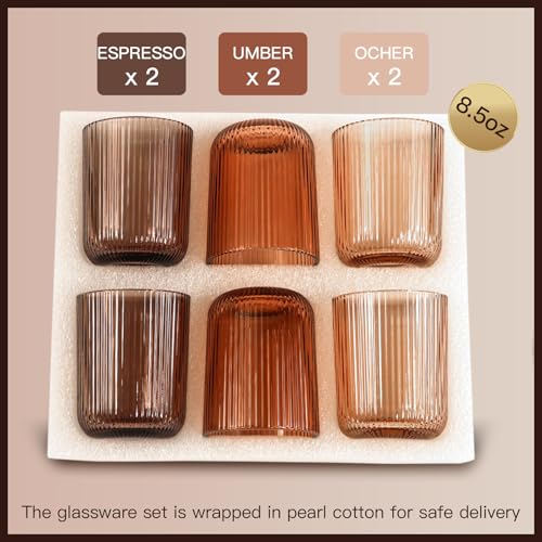 Melanin Ribbed Drinking Glasses Set of 6 (6pcs-Melanin-8.5oz)