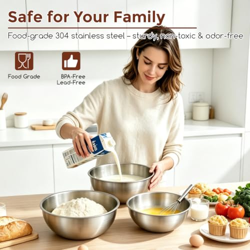 Stainless Steel Mixing Bowls Set (3 Pcs, 1.5, 2.22 & 3.38 qt)