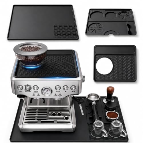 3-in-1 Silicone Mat for Breville Espresso Machine 870/880: Coffee Bar Mat + Top Mat + Tamping Mat – Food-Grade Silicone, Waterproof, Non-Slip, Heat-Resistant, Breville Espresso Machine Accessories