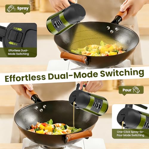 Oliver Oil Sprayer Dispenser for Cooking Bottle 16oz Green Glass 2pcs Black (Green Bottles-2 Black)