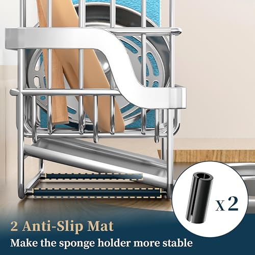 Sponge Holder for Kitchen Sink (Silver / Large)
