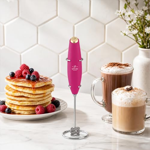 Powerful Milk Frother Wand With Duracell Batteries (Magenta Gold / Triple Whisk + Batteries)