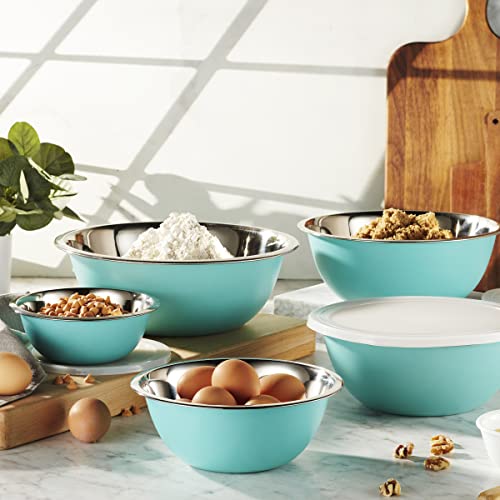 10 Piece Stainless Steel Mixing Bowl Set with Lids for Food Prep & Storage (Mixing Bowls With Lids - Blue)