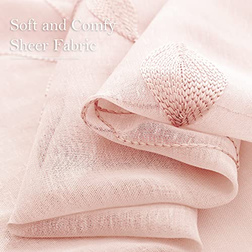 Blush Pink Sheer Curtains Leaf Embroidered (52"W x 63"L (Pack of 2) / Pink)