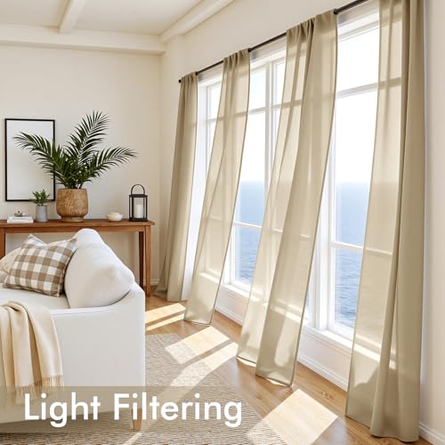 Beige Sheer Curtains 84 Inches Long 4 Panels 42 x 84 Inches (42"W x 84"L (Pack of 4) / Beige)