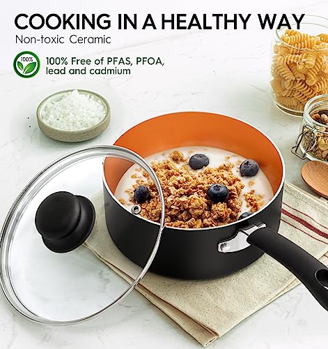 3 Quart Nonstick Sauce Pan with Lid (Copper / 3QT)