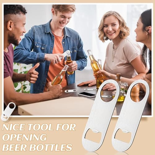 30 Pcs Flat Bottle Opener 3.5 x 1.18 inches Stainless Steel Beer bottle Openers Heavy Duty Bar Blade Solid Bottle Cap Opener Funny Bartender Bottle Opener for Kitchen Party Supplies (3.5 x 1.18 inches / Silver)