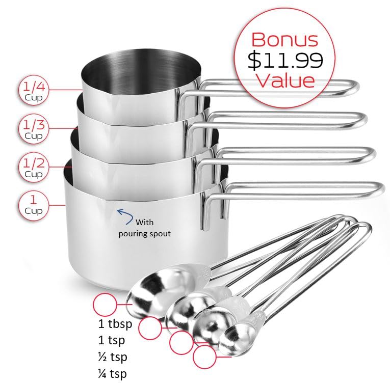Stainless Steel Mixing Bowls with Measuring Cups & Spoons Set of 14 (14 Piece Set)
