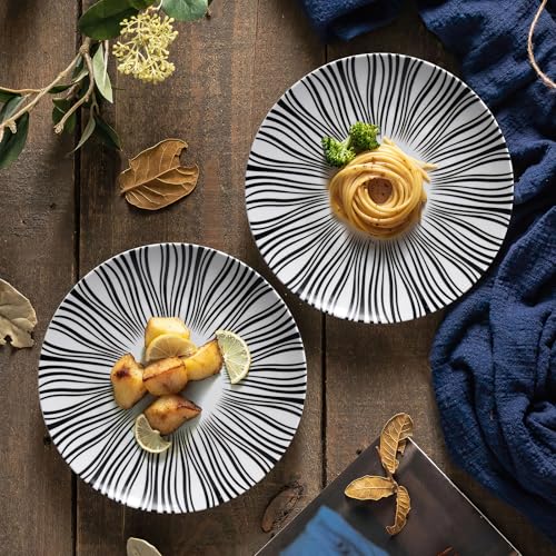 6" Appetizer Plates Set of 6 (White plates with black stripes / 6 inch)