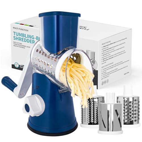 3‑Blade Rotary Cheese Grater for Kitchen (3 blades / Dark Blue)