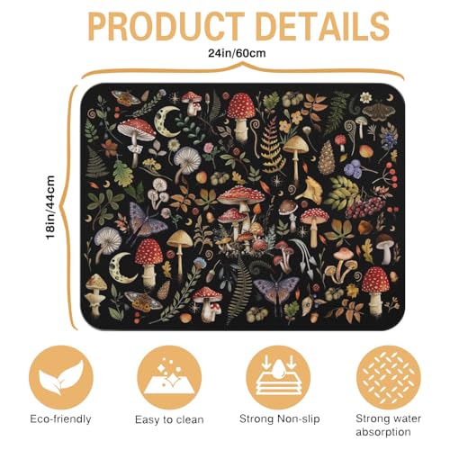 Dish Drying Mat Kitchen Decor Countertop (Mushroom / 24" x 18")
