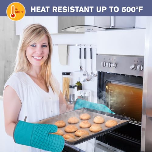 6 Pcs Oven Mitts and Pot Holders (Lake Blue)