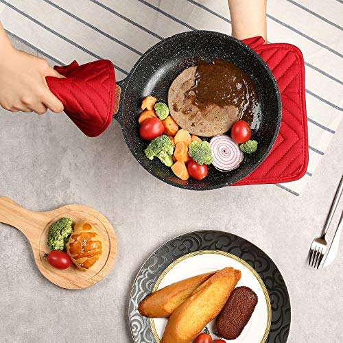 Oven Pot Holder with Pocket Cotton Heat Resistant Coaster Potholder Kitchen Hot Pad Oven Mitts for Cooking and Baking Square 7"x9" (Red / 5 Count - Cotton)