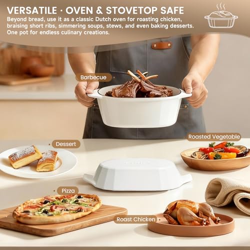 Enameled Cast Iron Dutch Oven for Bread Baking (White)