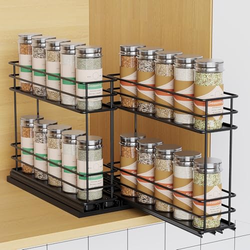 Pull Out Spice Rack Organizer for Cabinet (Black / 5.2" - 2 Drawers (2.2" each drawer))