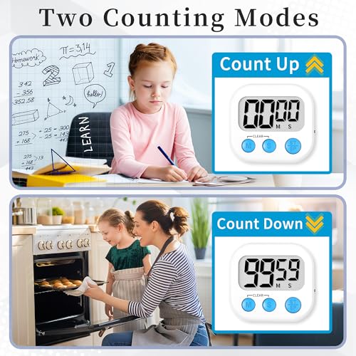 Digital Kitchen Classroom Timers for Kids Cooking 12pcs MulticolorA (White & Black & Pink & Green & Orange & Purple)