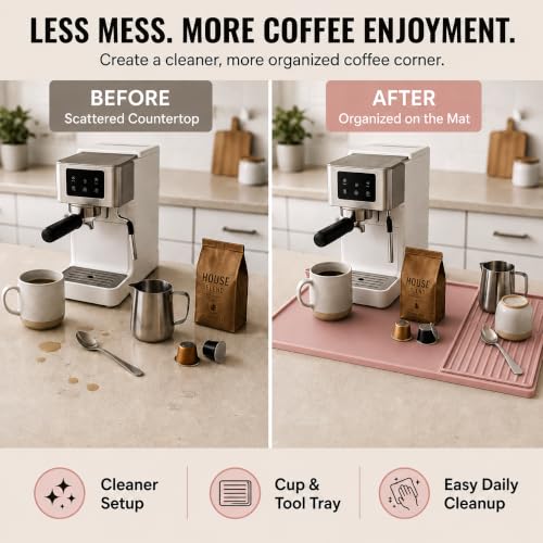 Silicone Coffee Mat 24 x 16 in with Tray (Soft Light Pink)