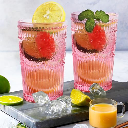 6pcs Vintage Drinking Glasses Set (Pink)
