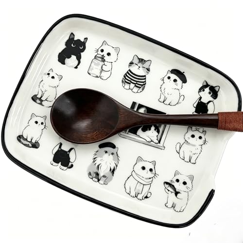Black White Cat Ceramic Spoon Rest (Cute cats)