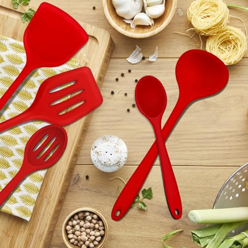 10 Pieces Silicone Cooking Utensils Set (10 Pieces / Red)