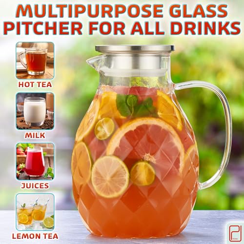 Borosilicate Glass Pitcher with Lid & Spout (2 Liter/68 oz)