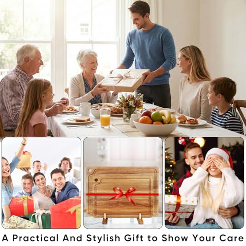 Acacia Wood Cutting Board Set of 2 with Storage Stand