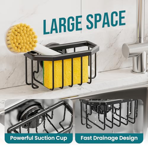 Sponge Holder for Kitchen Sink with Strong Suction Cup (6.1" x 3.5" / Black)