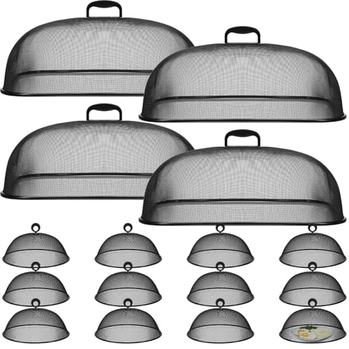 16 Pcs Outdoor Metal Mesh Food Covers Tents Dome Set (Black)