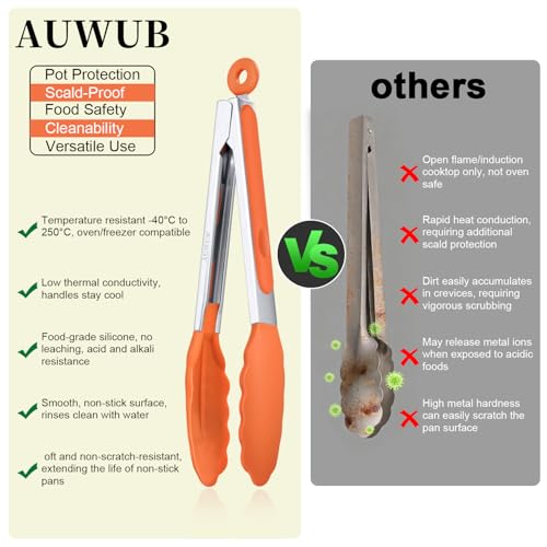 2 Pack Silicone Kitchen Tongs (Orang / 9+12inch)