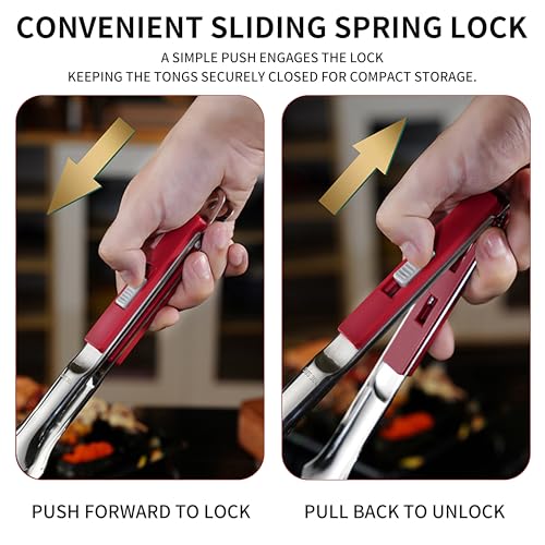 304 stainless steel kitchen spatula tongs set for cooking (Red)