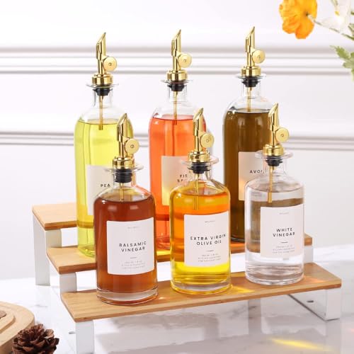 Oil and Vinegar Dispenser with Metal Pour Spout (500ml, Set of 4 Bottles / Gold)