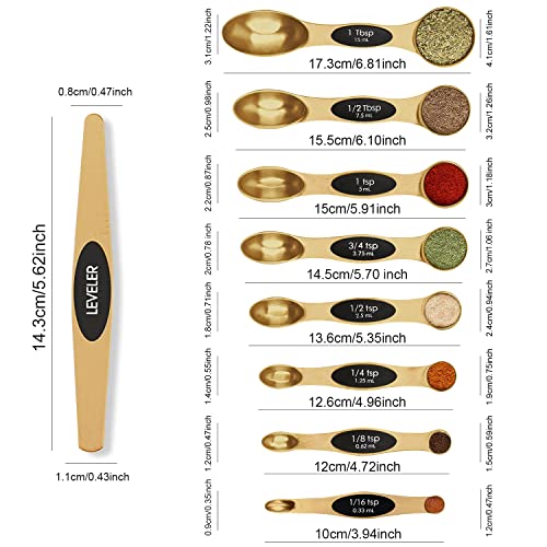 Magnetic Measuring Spoons Set Stainless Steel with Leveler (Gold)