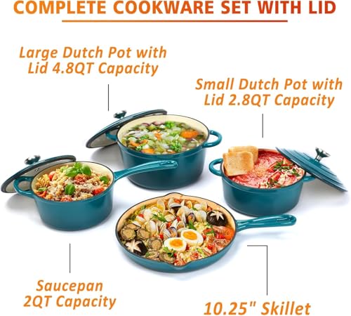 Enamel Cast Iron Cookware Set (Biscay Blue / 4 Pieces)