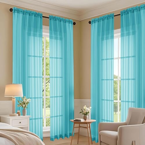 Turquoise Bedroom Curtains 2 Panel Sets 96 Inch Length (Turquoise / 59"W x 96"L (Pack of 2))