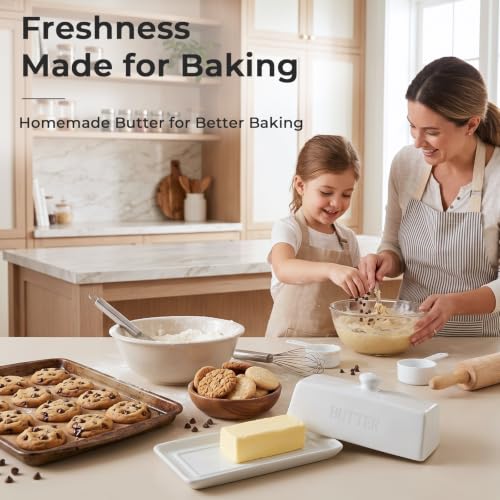 Butter Dish With Lid for Countertop (White)
