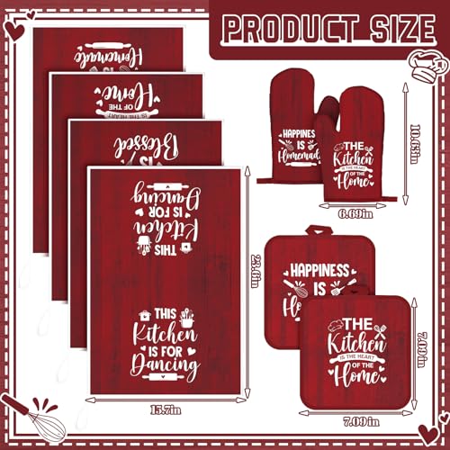 8 Pcs Kitchen Towels and Oven Mitts Sets Pot Holders Dishcloths Set Kitchen Decorative Accessories Absorbent Potholders Heat Resistant for Chef Baking Cooking (Red / Simple)