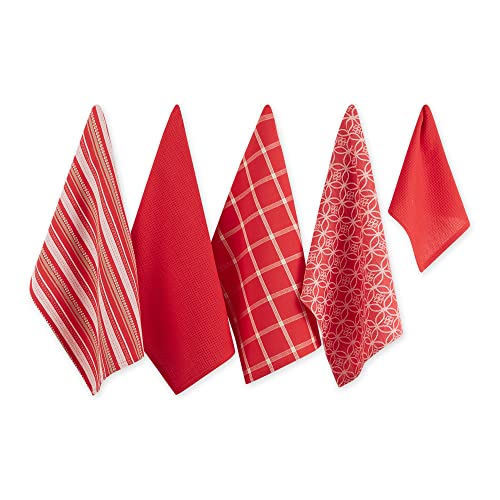 Assorted Woven Kitchen Set (Red / Dishtowel, 18x28"; Dishcloth, 13x13")