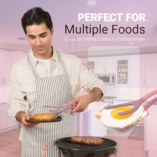 Silicone Egg Flipper Spatula Tongs (Pink)